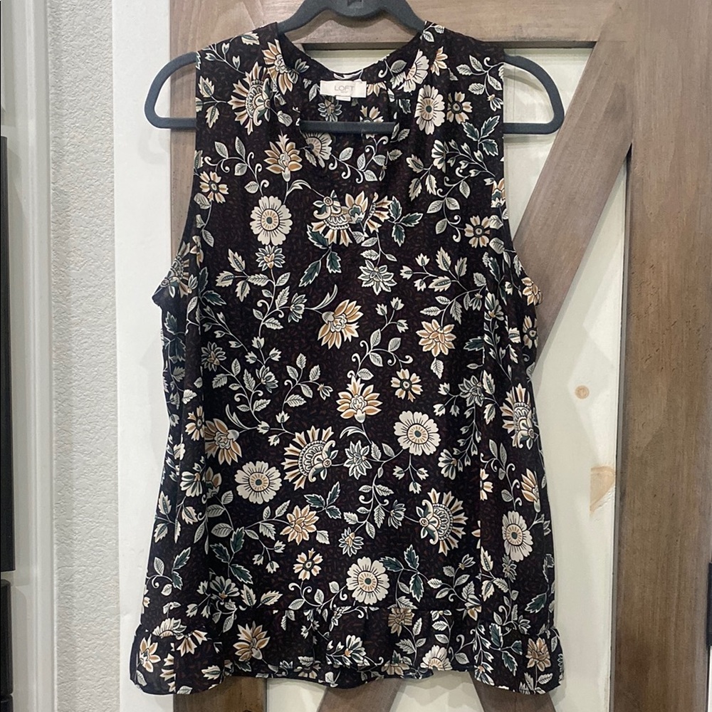 LOFT Black Sleeveless Blouse with Mandarin Collar